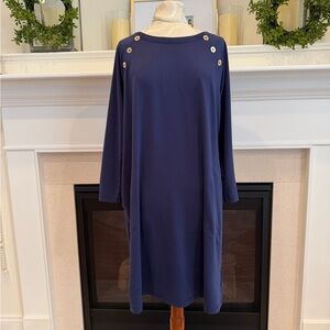 Lily Pulitzer Kaelin Dress UPF 50+ Navy Gold Buttons Pockets Jersey Knit Size XL